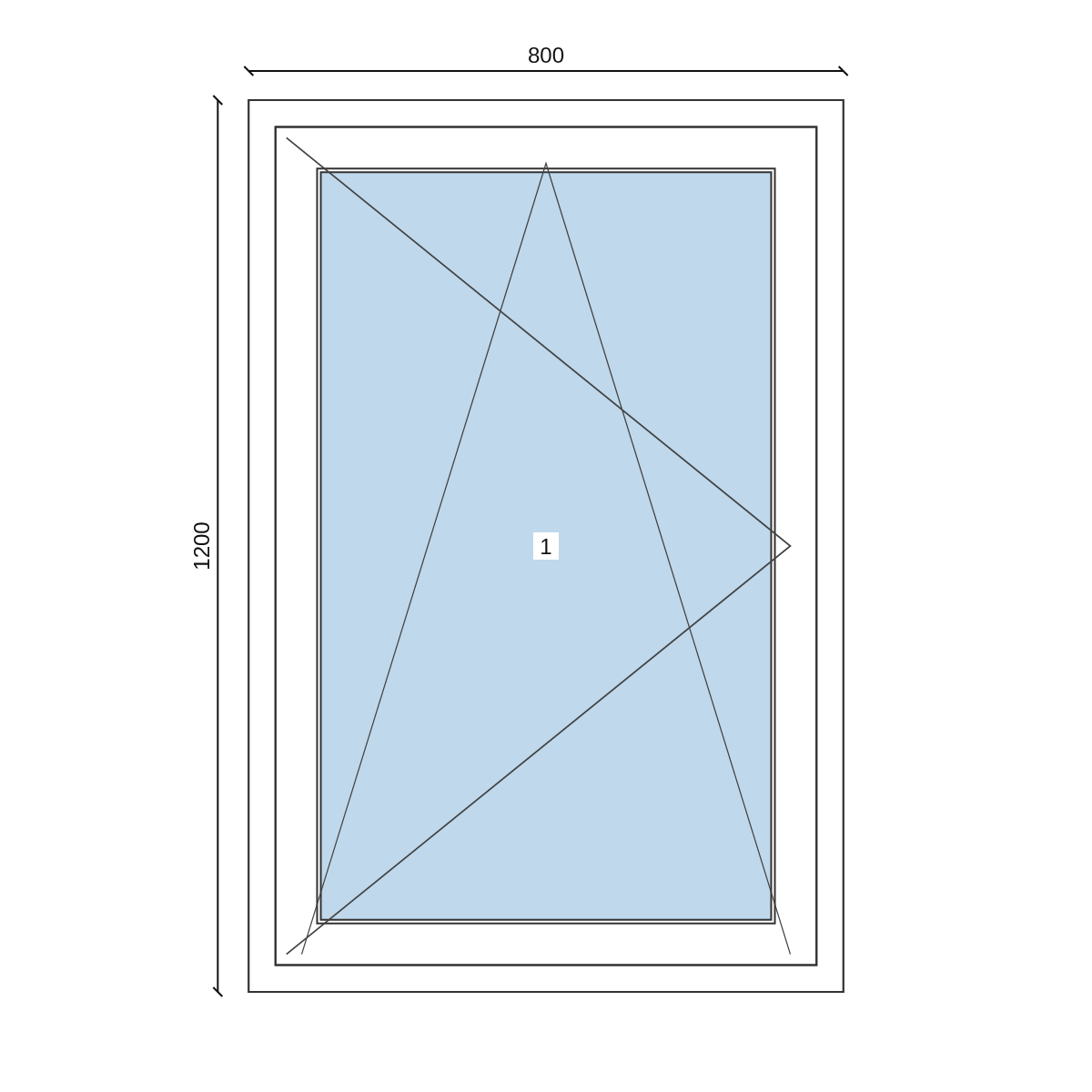 Serramento in PVC 800 × 1200 mm, disegno della configurazione