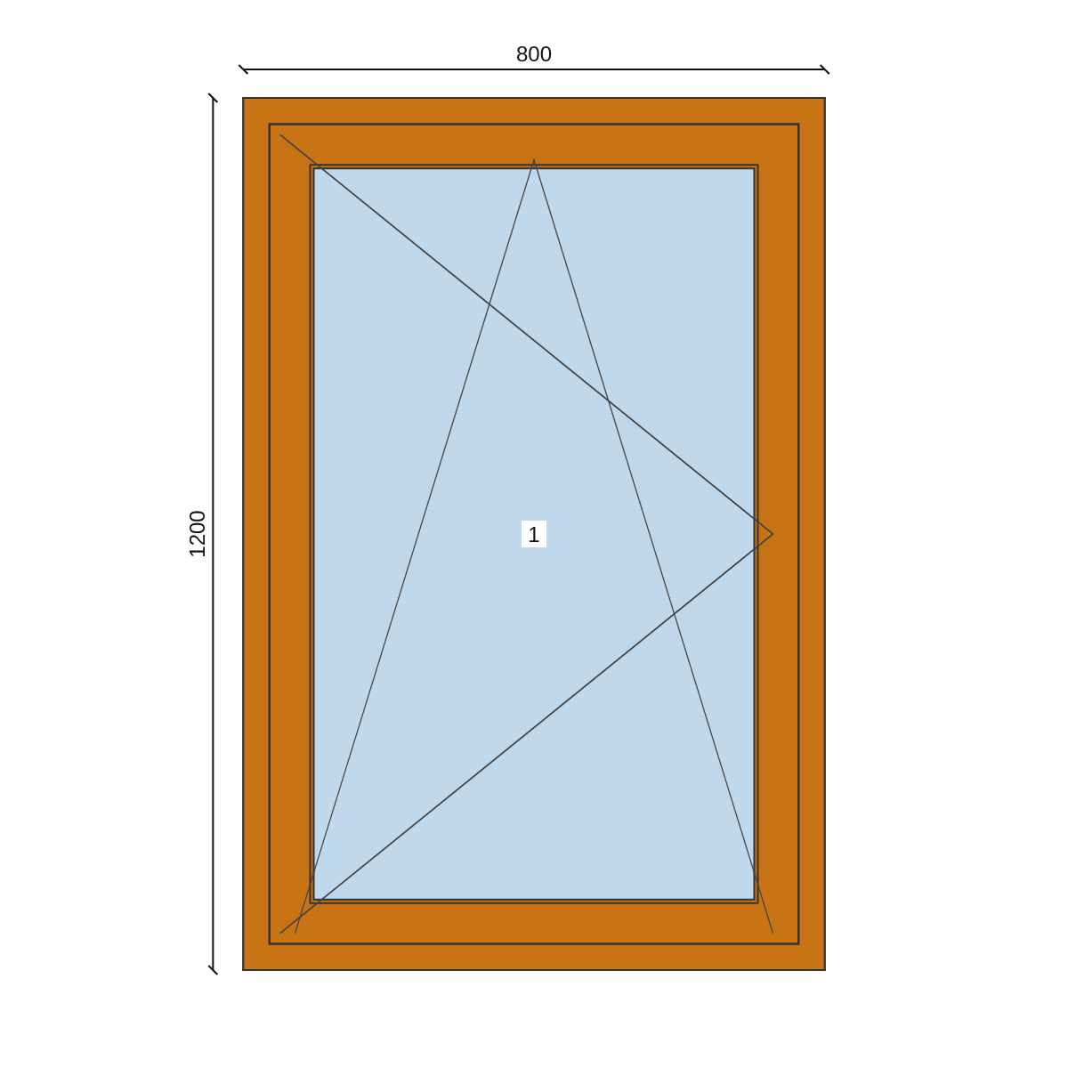 Serramento in PVC 800 × 1200 mm, disegno della configurazione