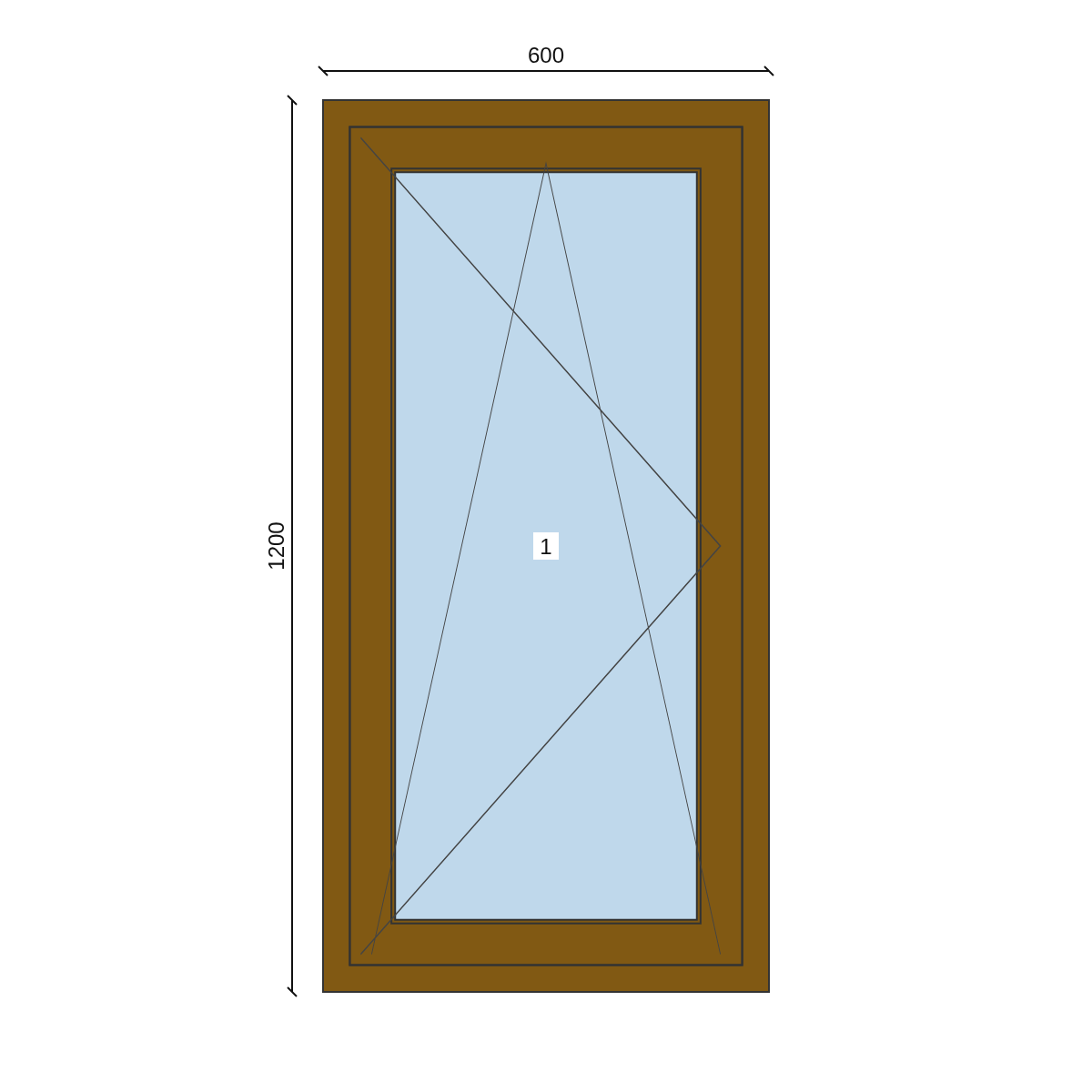 Serramento in PVC 600 × 1200 mm, disegno della configurazione