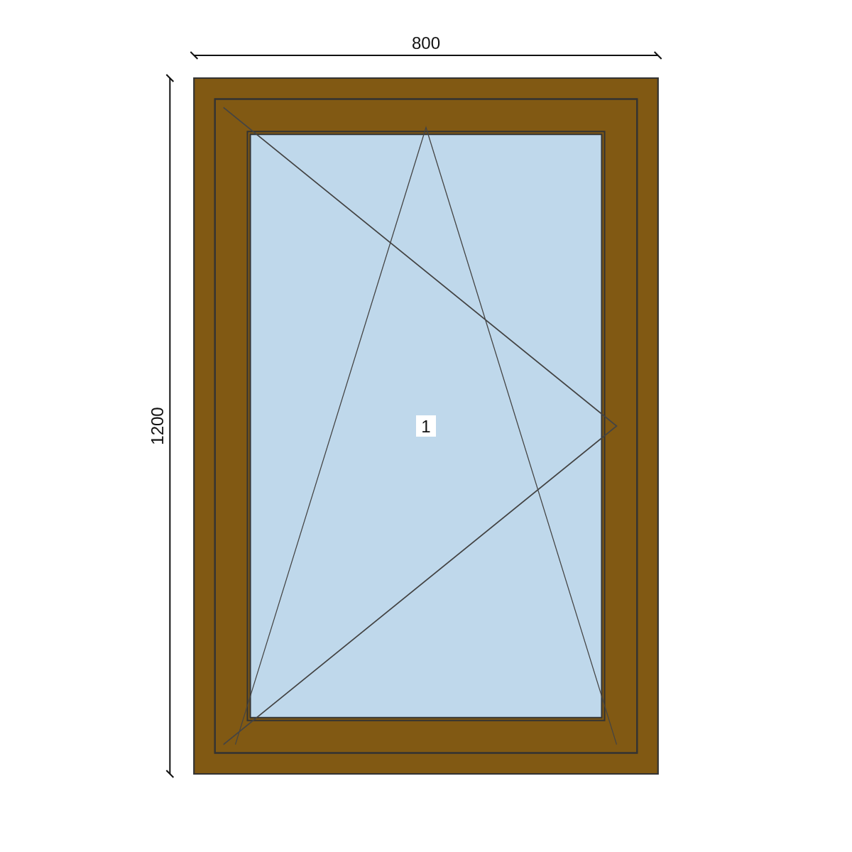 Serramento in PVC 800 × 1200 mm, disegno della configurazione