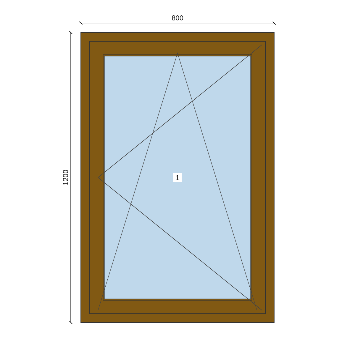 Serramento in PVC 800 × 1200 mm, disegno della configurazione