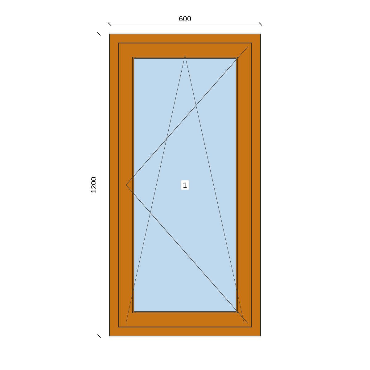 Serramento in PVC 600 × 1200 mm, disegno della configurazione