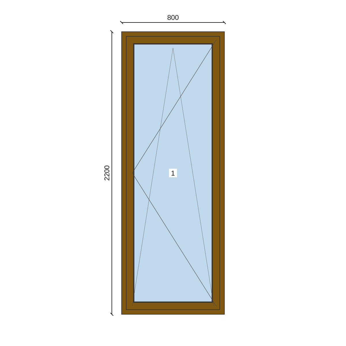 Serramento in PVC 800 × 2200 mm, disegno della configurazione