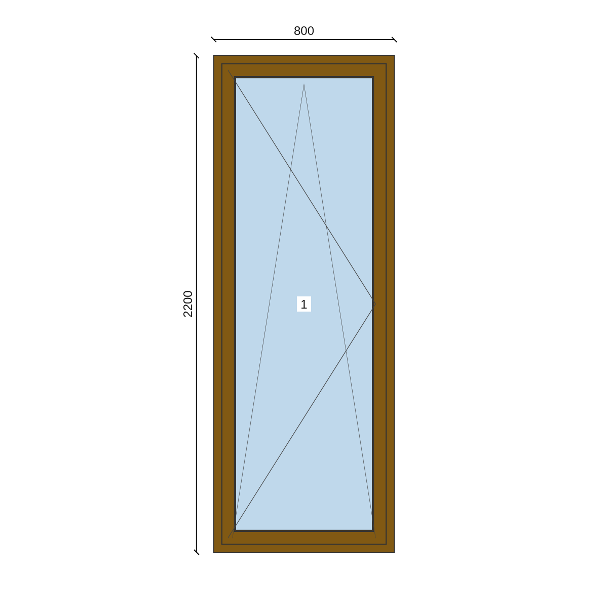 Serramento in PVC 800 × 2200 mm, disegno della configurazione