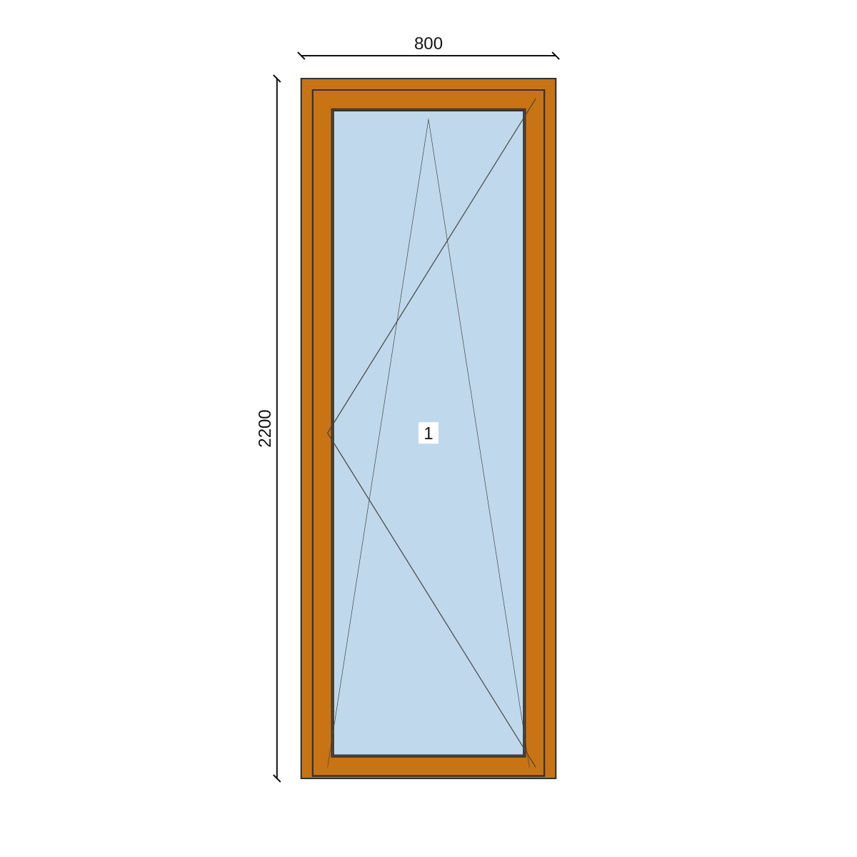 Serramento in PVC 800 × 2200 mm, disegno della configurazione