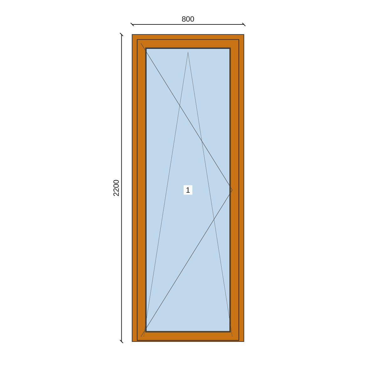 Serramento in PVC 800 × 2200 mm, disegno della configurazione