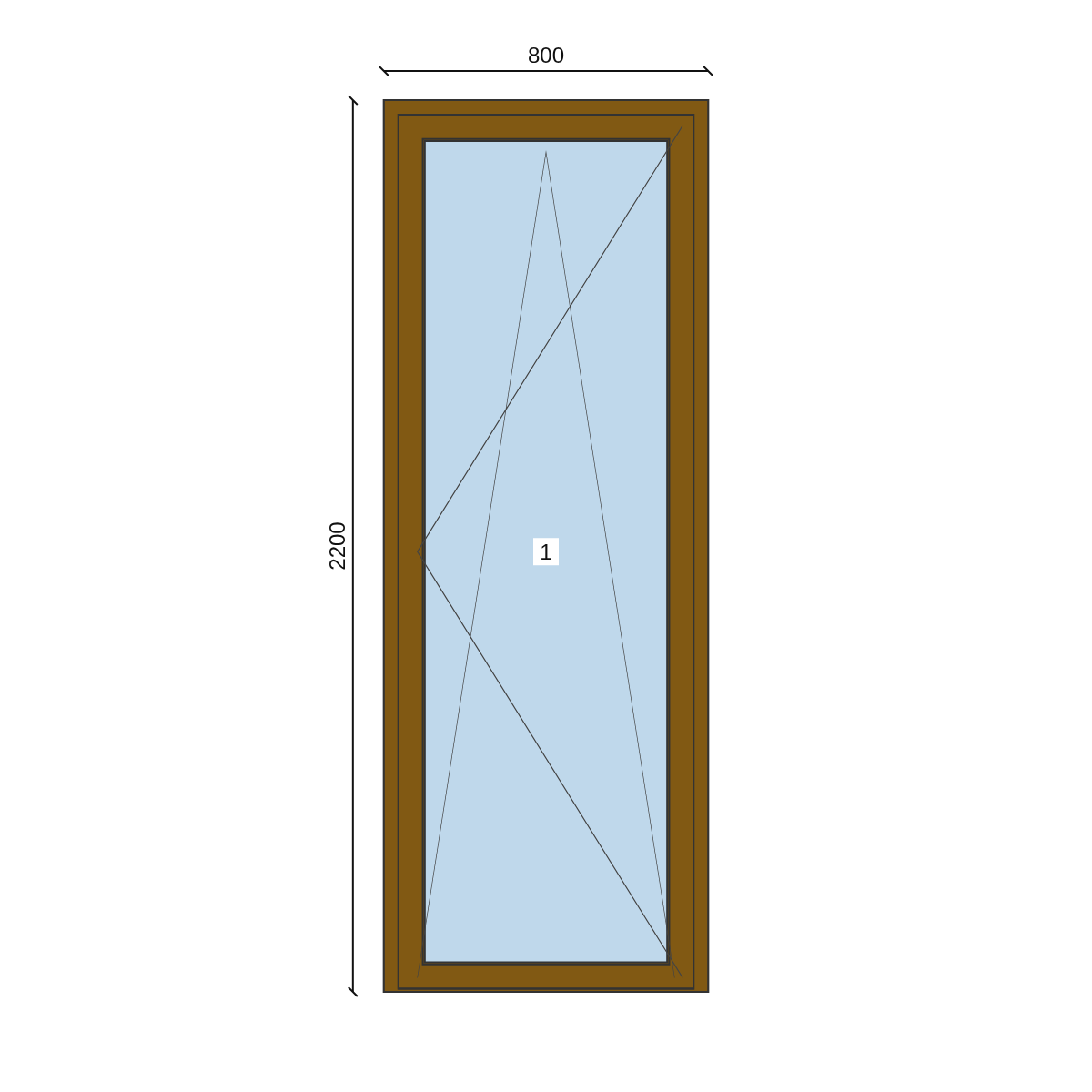 Serramento in PVC 800 × 2200 mm, disegno della configurazione