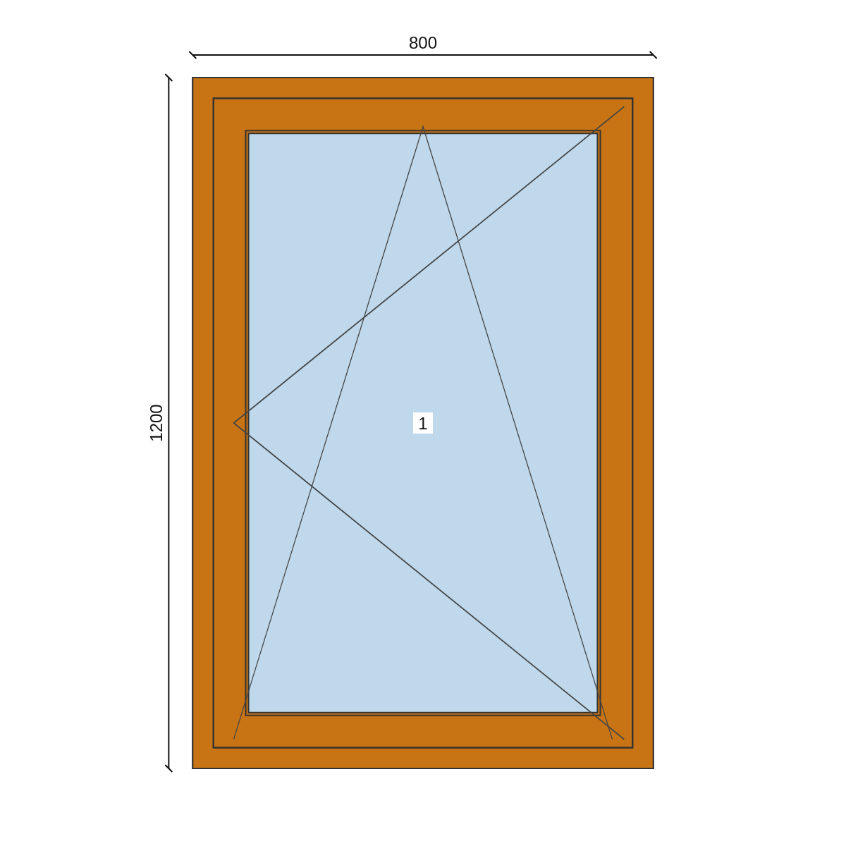 Serramento in PVC 800 × 1200 mm, disegno della configurazione