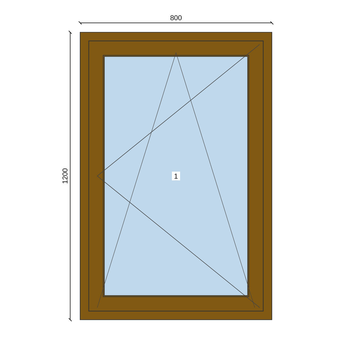 Serramento in PVC 800 × 1200 mm, disegno della configurazione