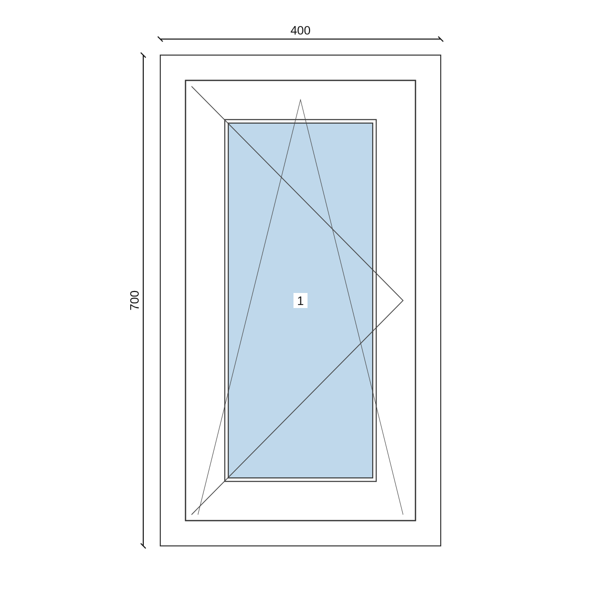 Serramento in PVC 400 × 700 mm, disegno della configurazione