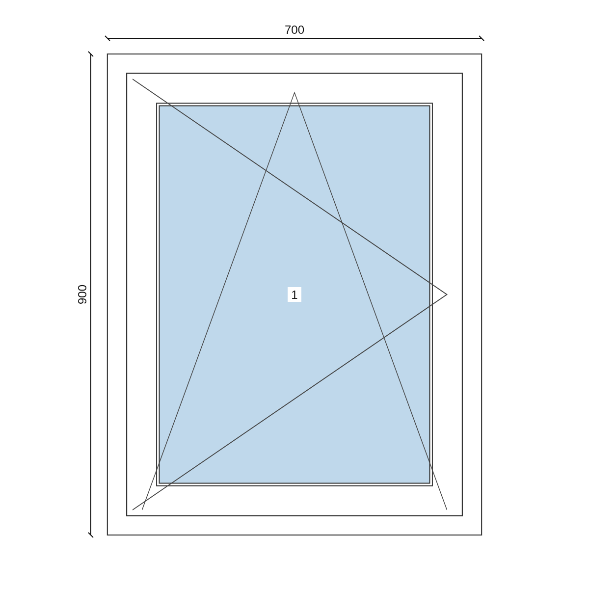 Serramento in PVC 700 × 900 mm, disegno della configurazione