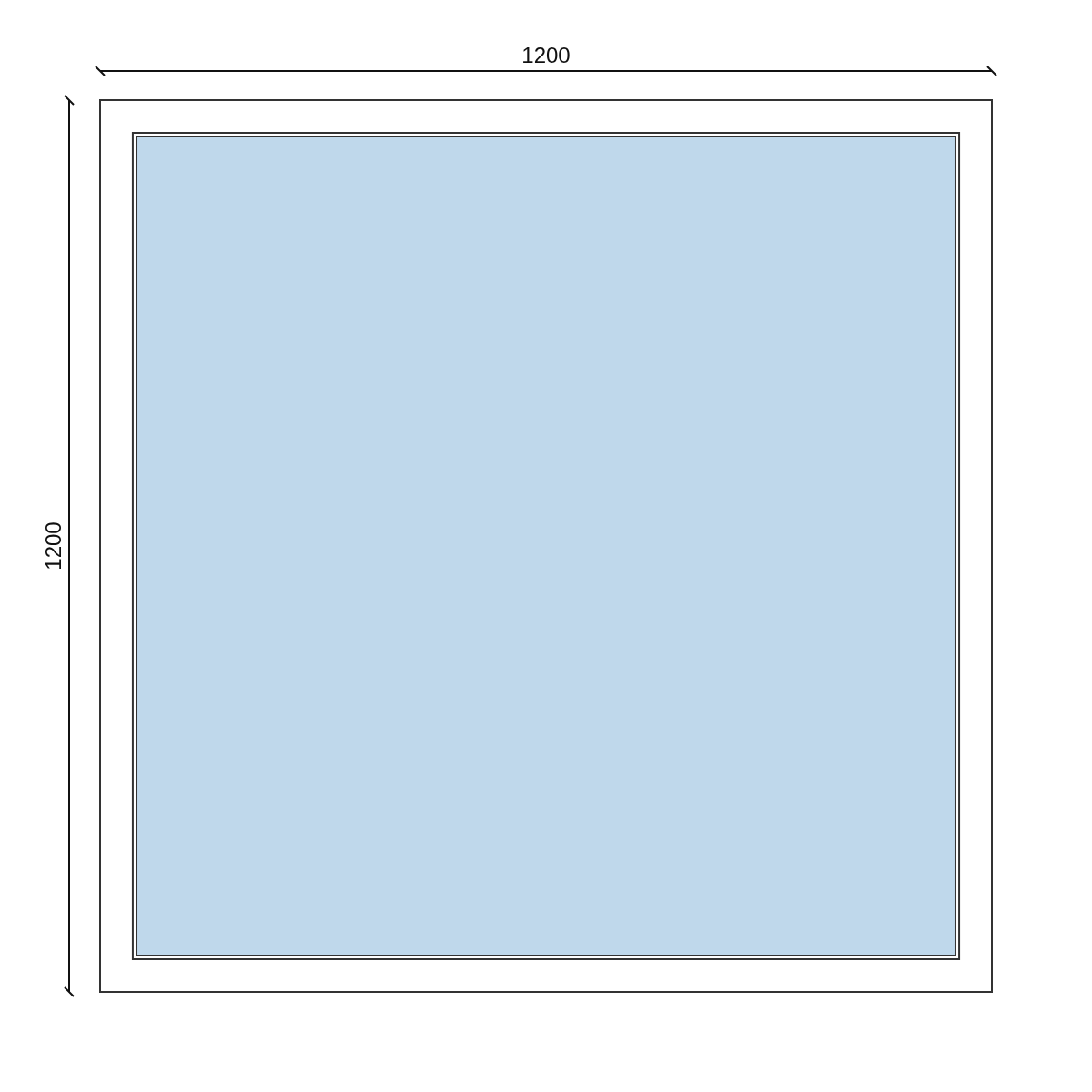 Serramento in PVC 1200 × 1200 mm, disegno della configurazione