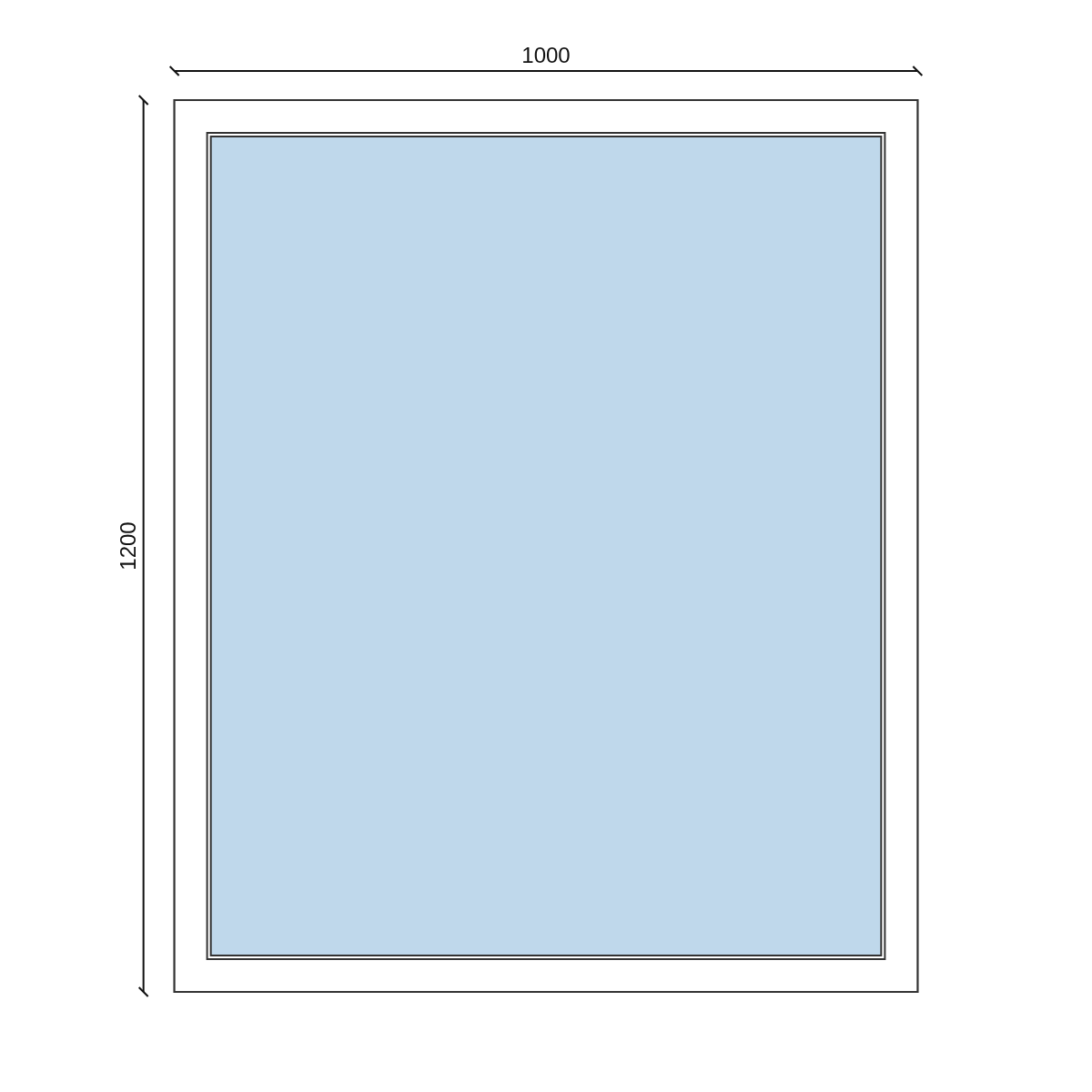 Serramento in PVC 1000 × 1200 mm, disegno della configurazione