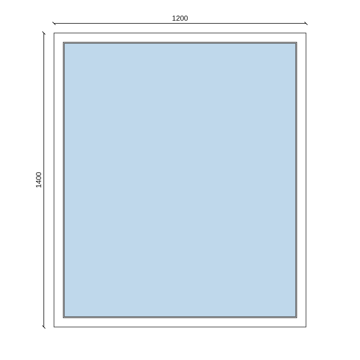 Serramento in PVC 1200 × 1400 mm, disegno della configurazione