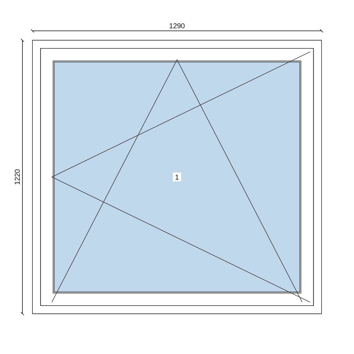 Serramento in PVC 1290 × 1220 mm, disegno della configurazione