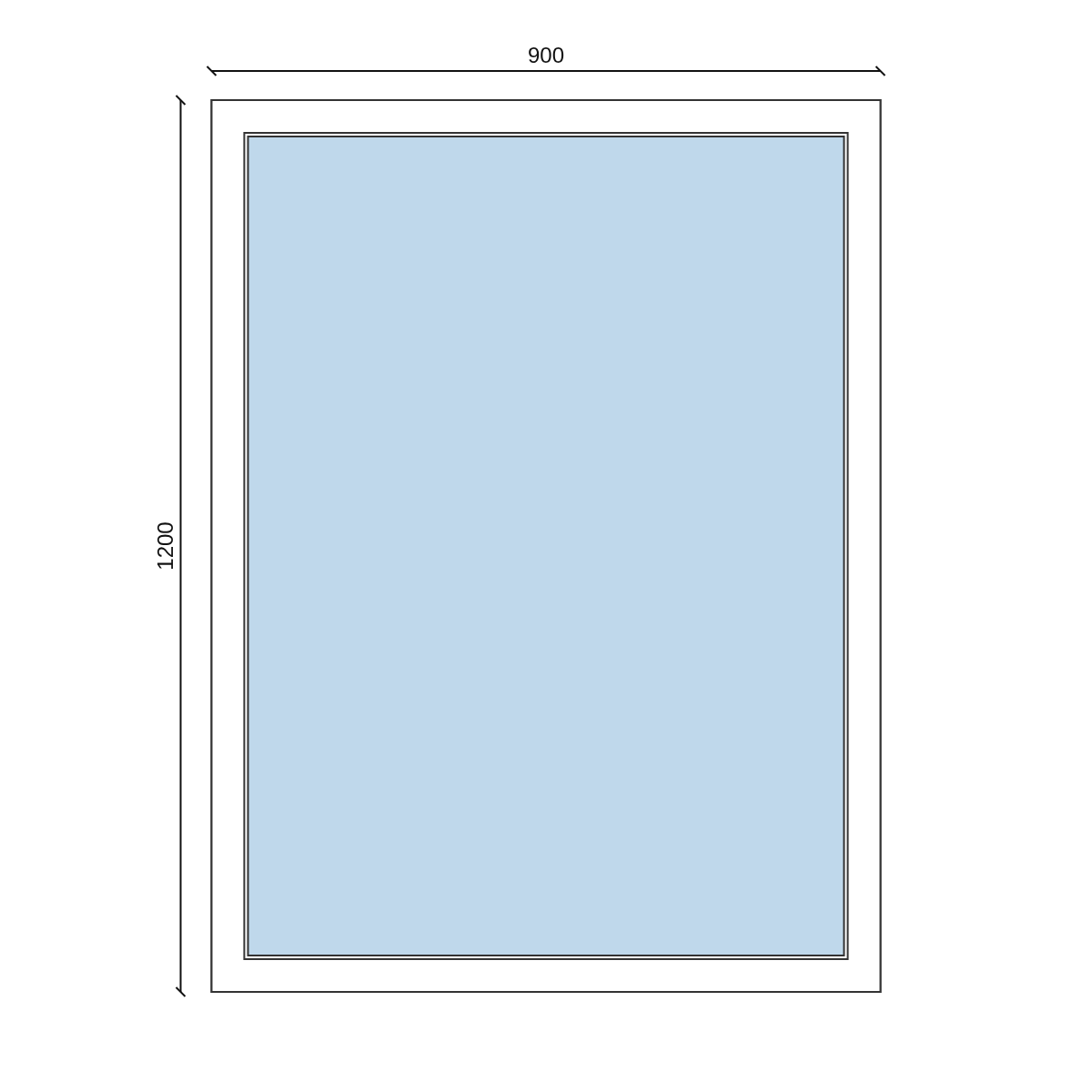 Serramento in PVC 900 × 1200 mm, disegno della configurazione