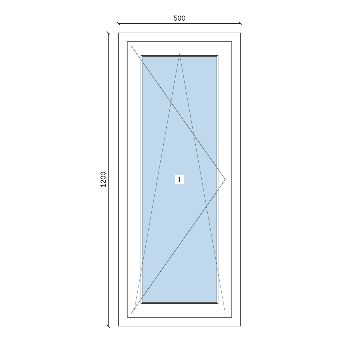 Disegno Serramento in PVC 500 × 1200 mm