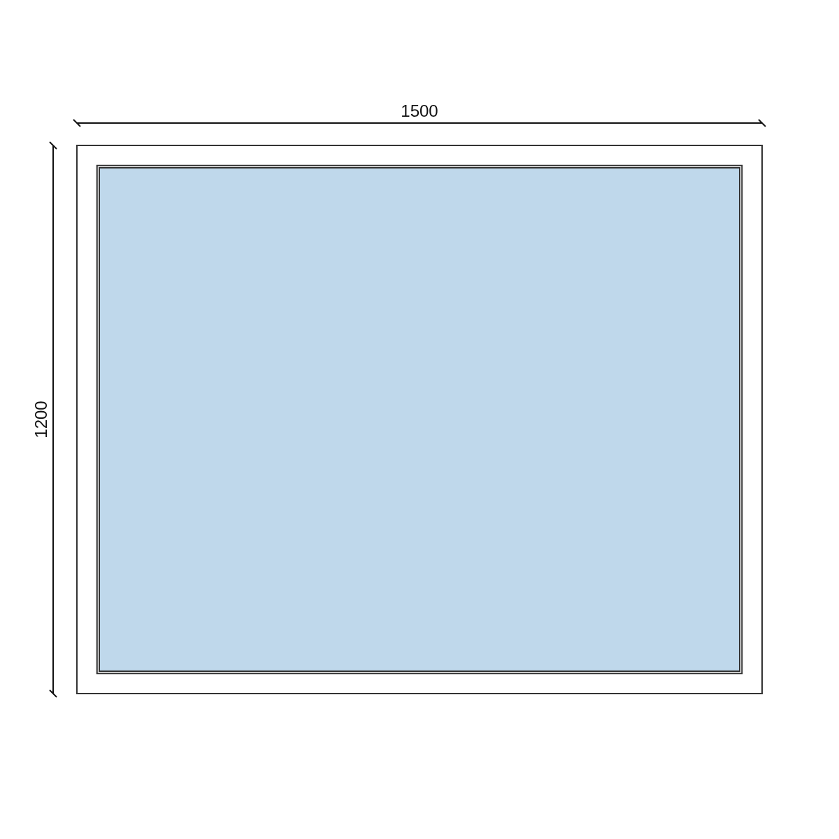 Serramento in PVC 1500 × 1200 mm, disegno della configurazione