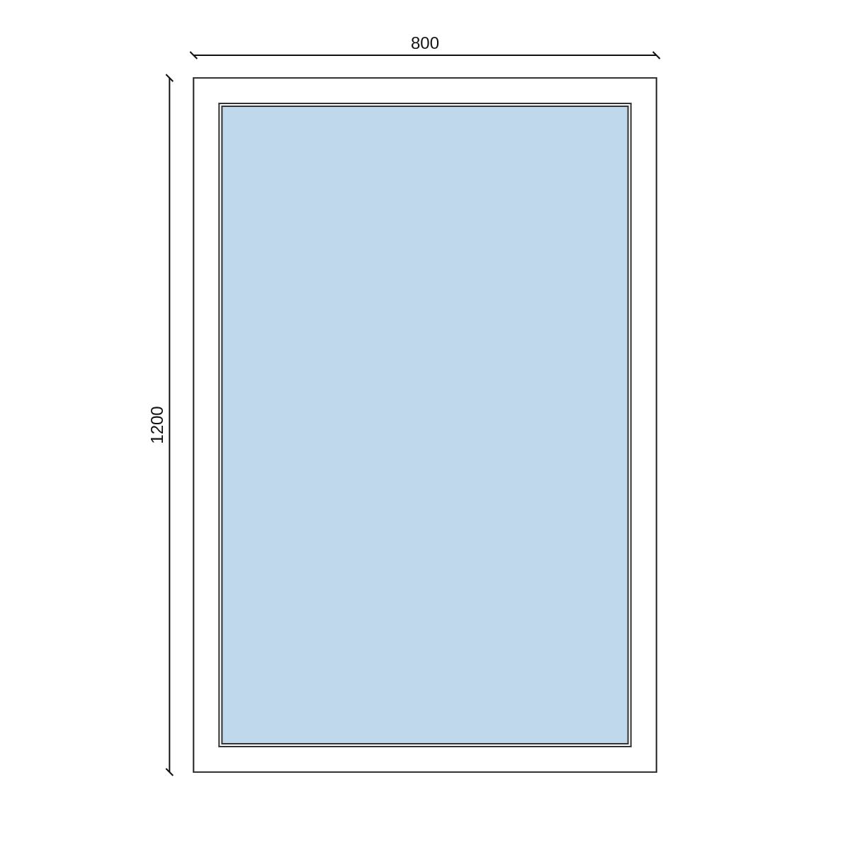 Serramento in PVC 800 × 1200 mm, disegno della configurazione
