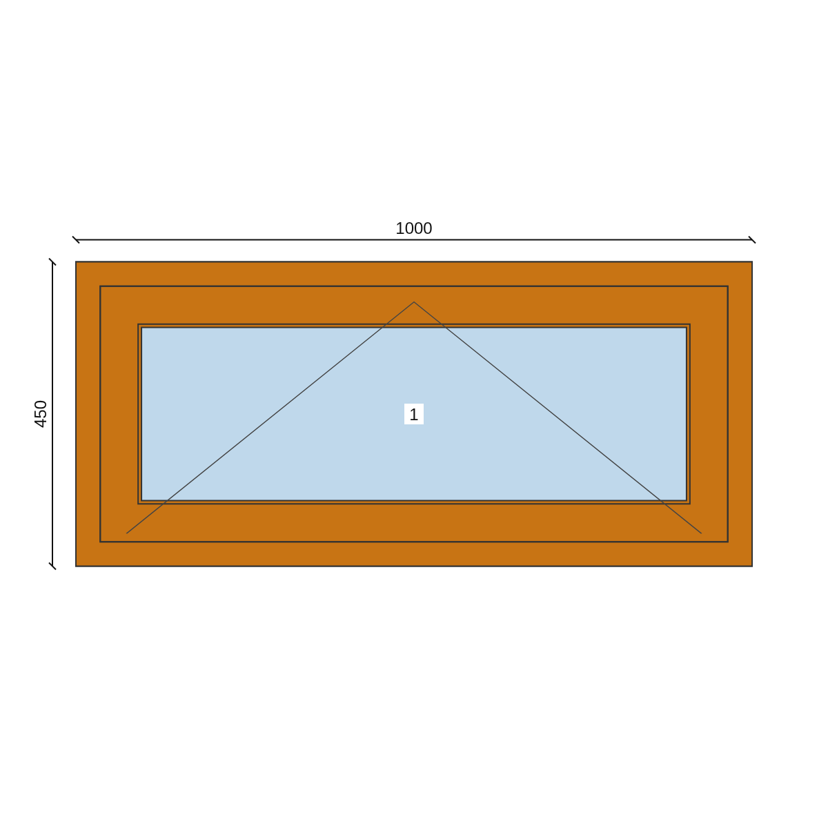 Serramento in PVC 1000 × 450 mm, disegno della configurazione