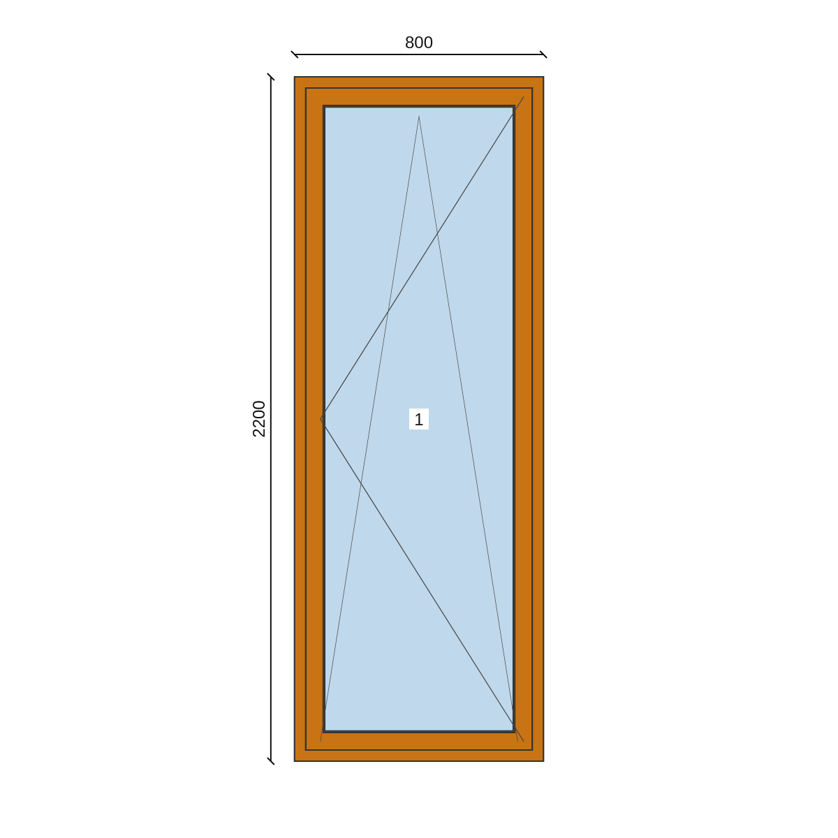 Serramento in PVC 800 × 2200 mm, disegno della configurazione