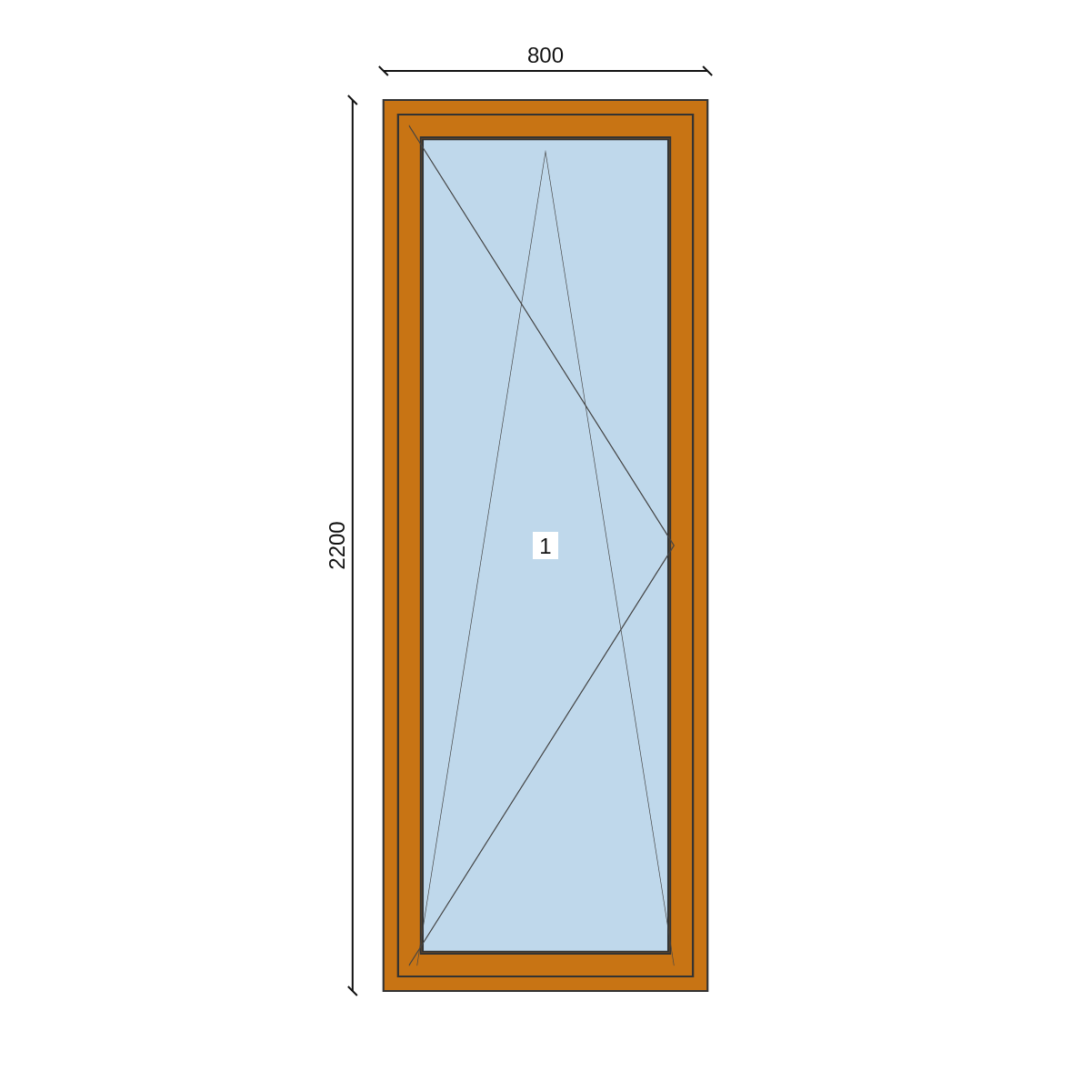 Serramento in PVC 800 × 2200 mm, disegno della configurazione