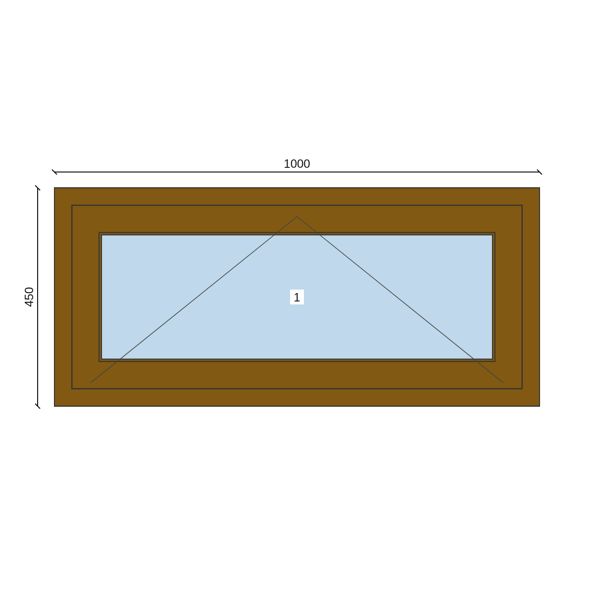 Disegno Serramento in PVC 1000 × 450 mm