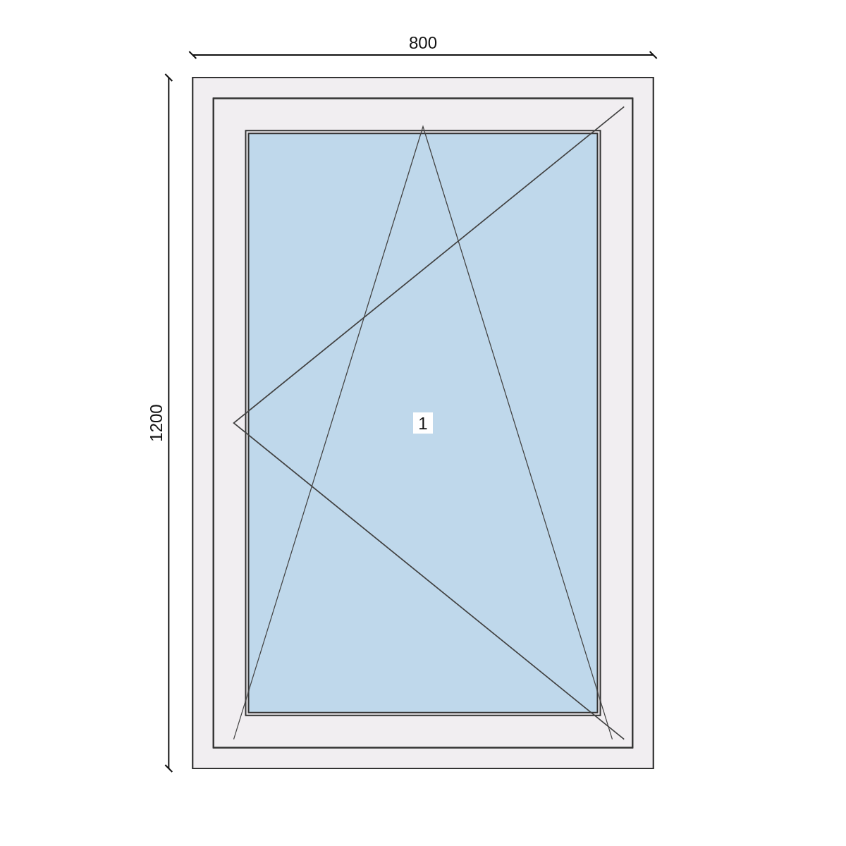Serramento in PVC 800 × 1200 mm, disegno della configurazione