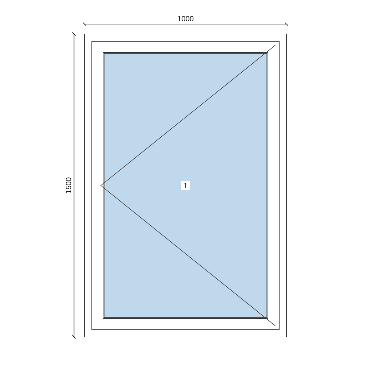 Disegno Serramento in PVC 1000 × 1500 mm