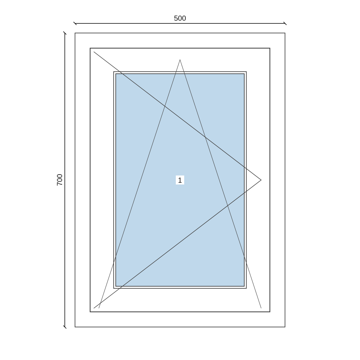 Serramento in PVC 500 × 700 mm, disegno della configurazione