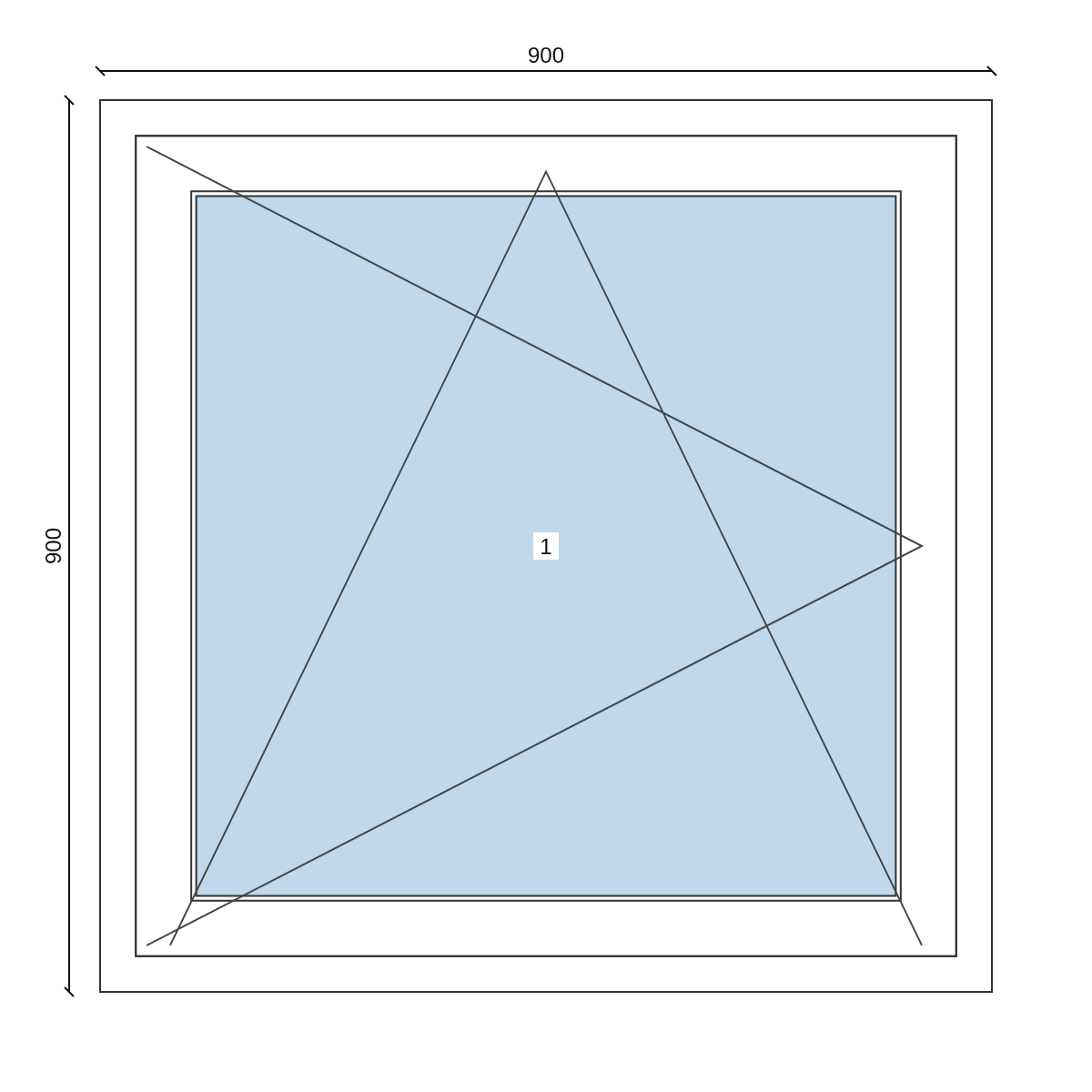 Disegno Serramento in PVC 900 × 900 mm