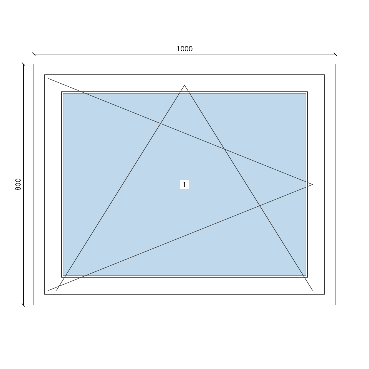 Serramento in PVC 1000 × 800 mm, disegno della configurazione