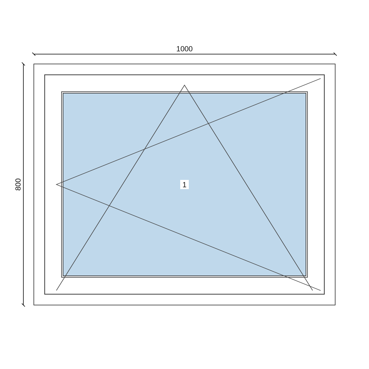 Serramento in PVC 1000 × 800 mm, disegno della configurazione