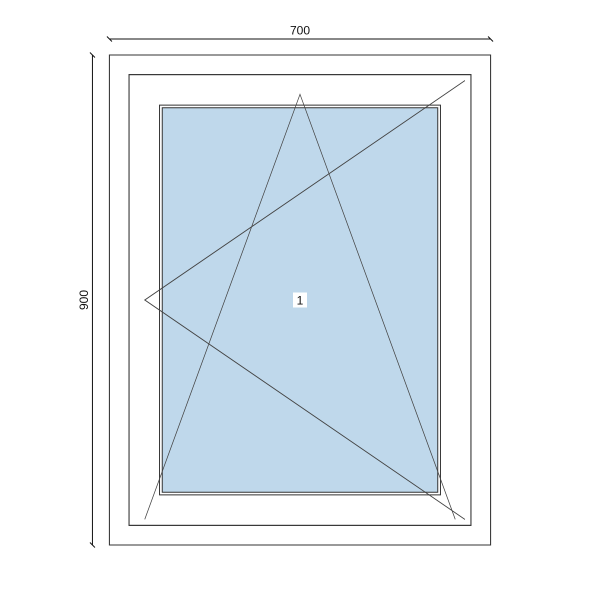 Serramento in PVC 700 × 900 mm, disegno della configurazione