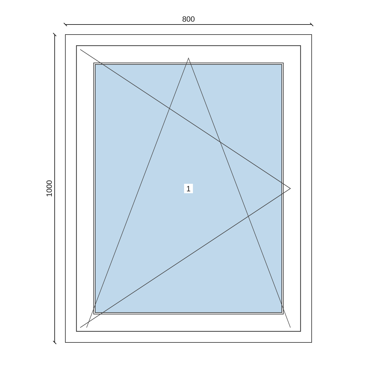 Serramento in PVC 800 × 1000 mm, disegno della configurazione