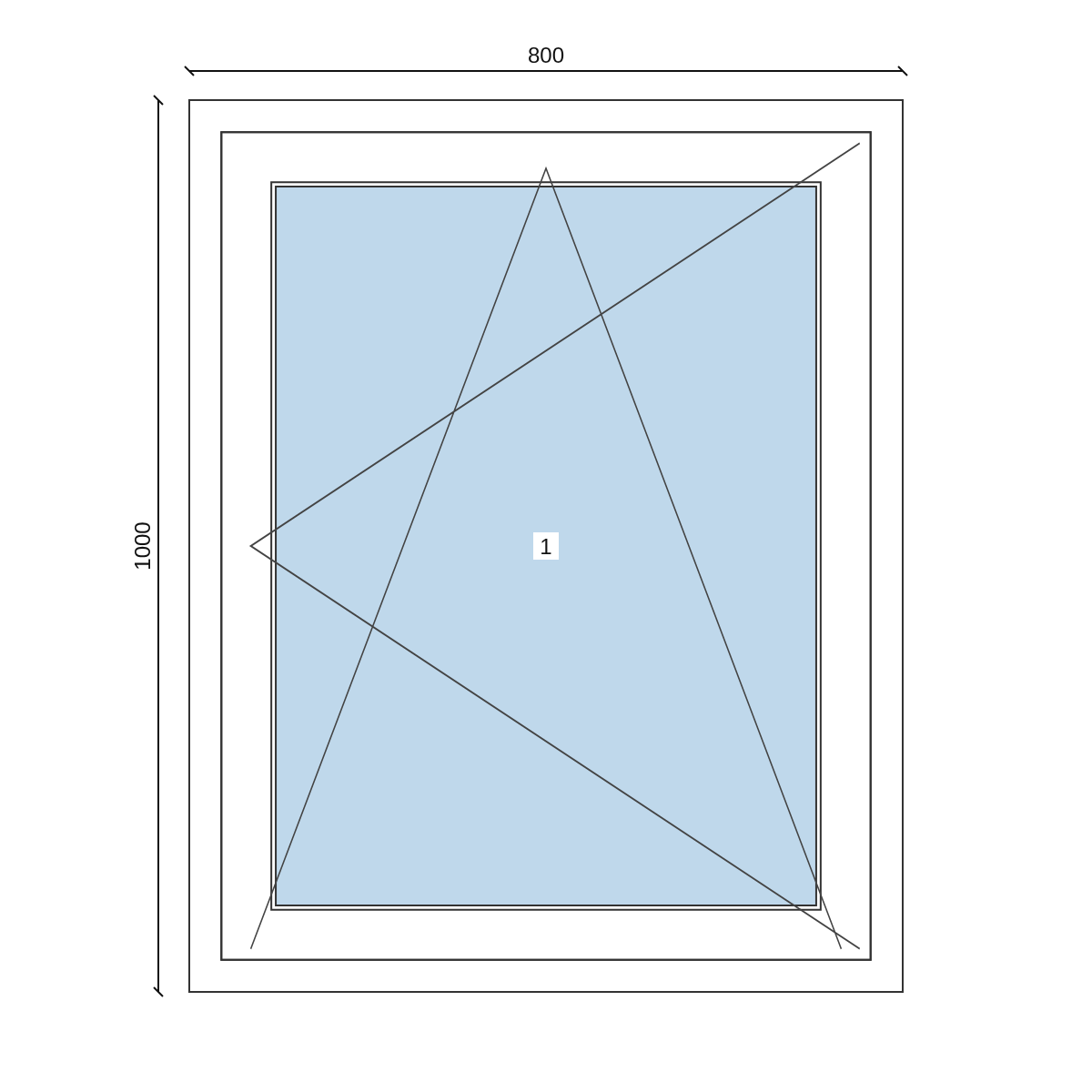 Serramento in PVC 800 × 1000 mm, disegno della configurazione