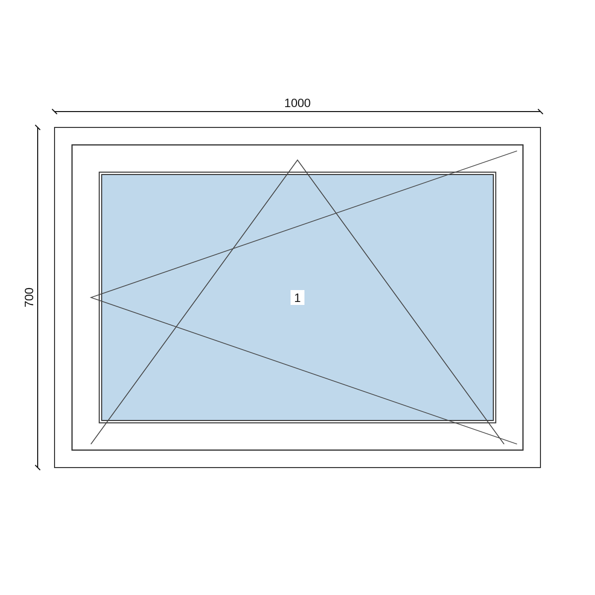 Serramento in PVC 1000 × 700 mm, disegno della configurazione