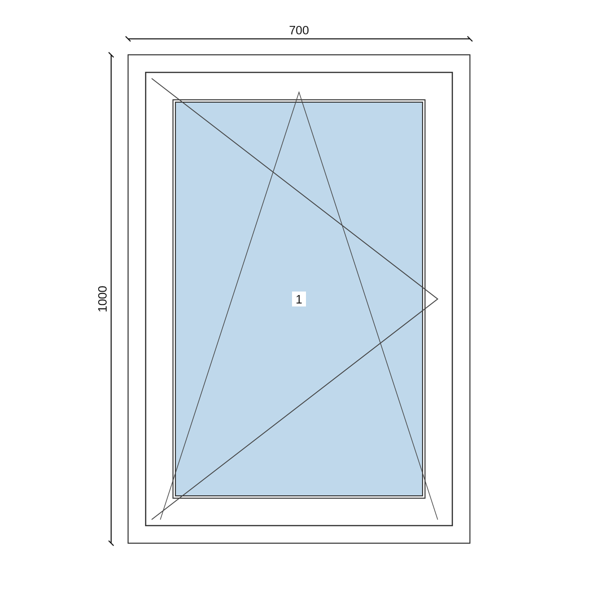 Serramento in PVC 700 × 1000 mm, disegno della configurazione