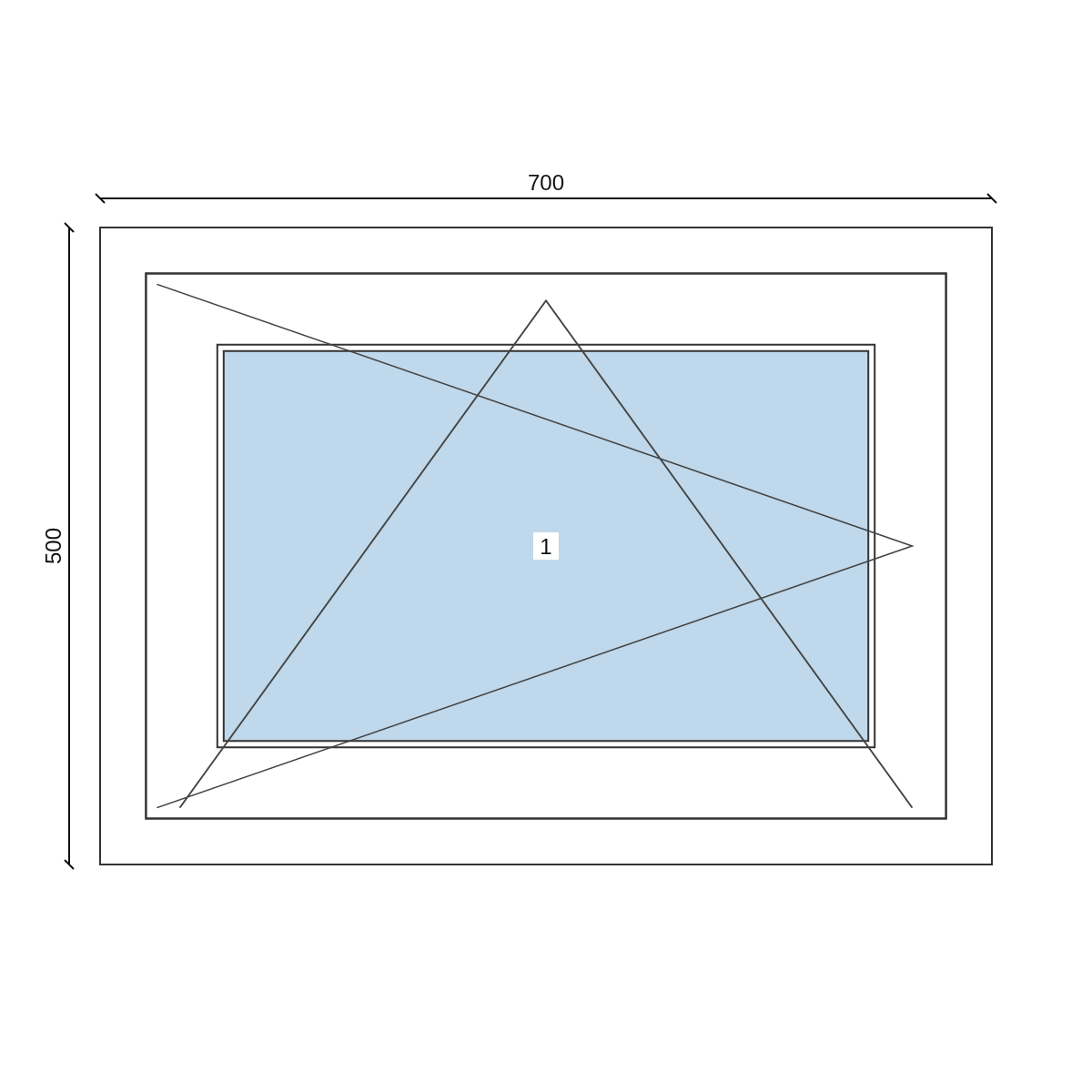 Serramento in PVC 700 × 500 mm, disegno della configurazione