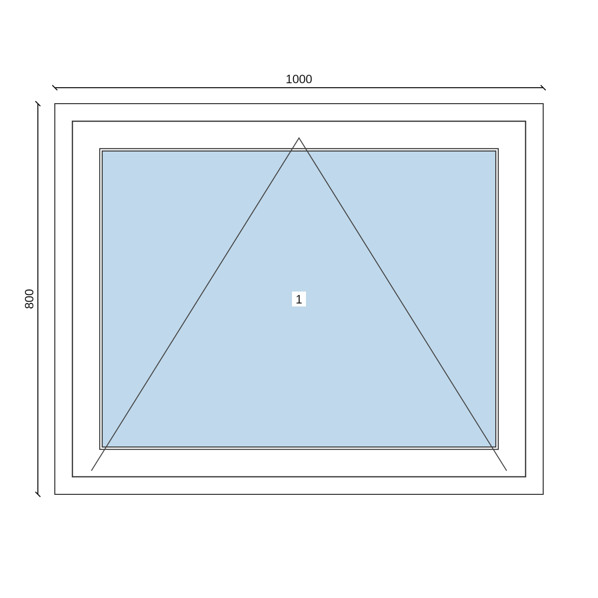Serramento in PVC 1000 × 800 mm, disegno della configurazione