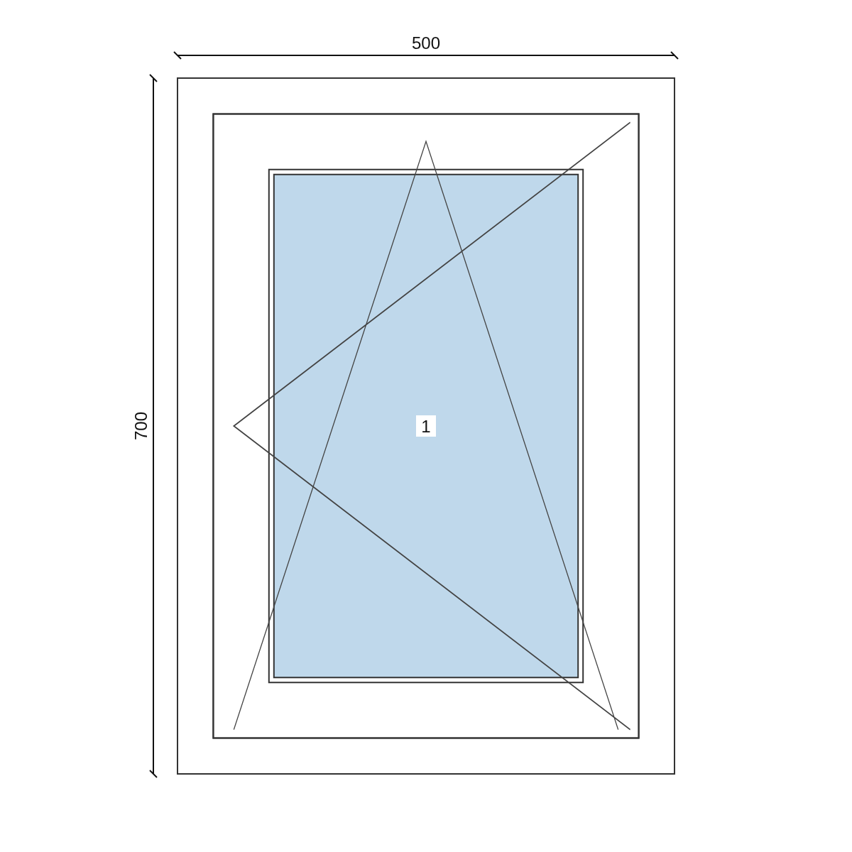 Serramento in PVC 500 × 700 mm, disegno della configurazione