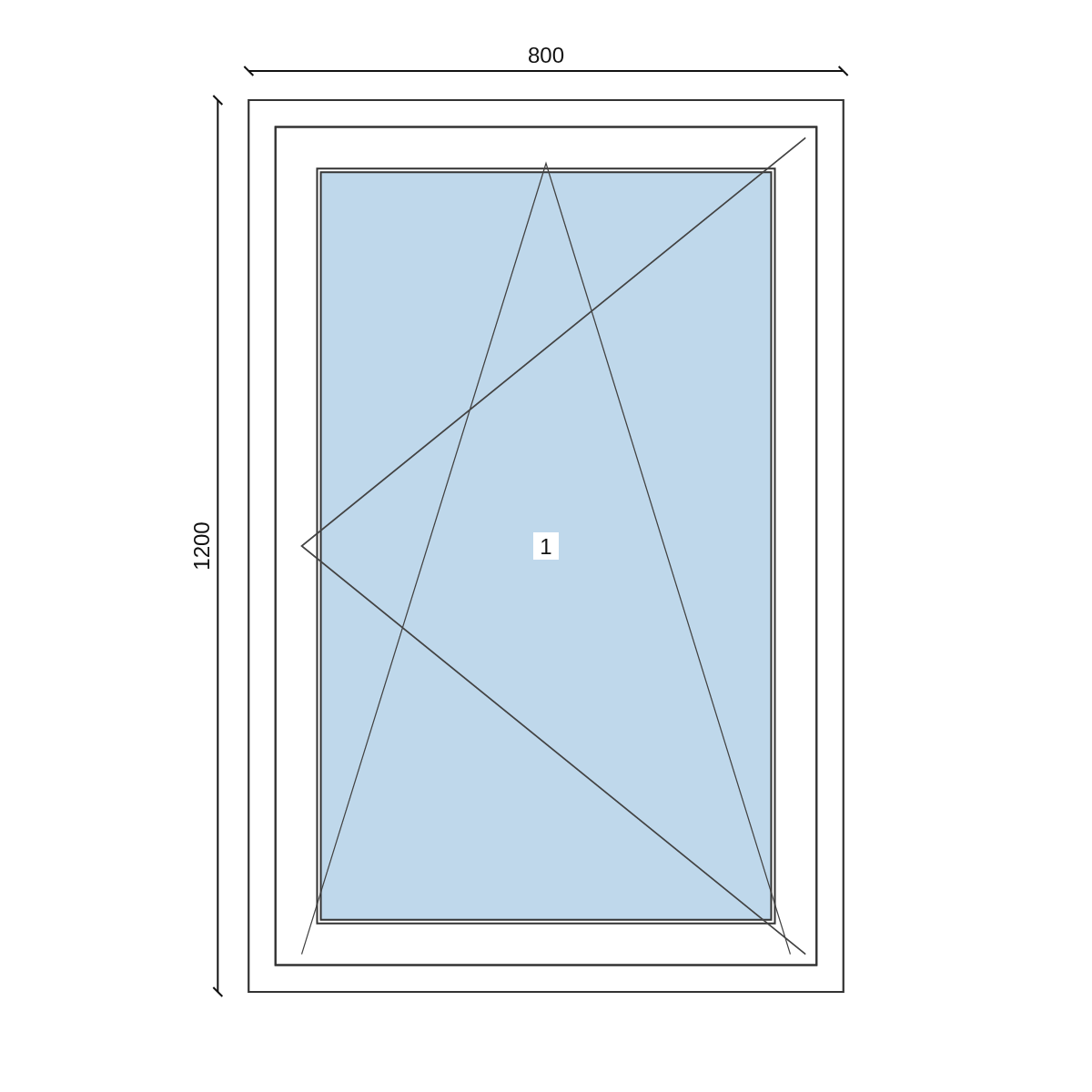 Serramento in PVC 800 × 1200 mm, disegno della configurazione
