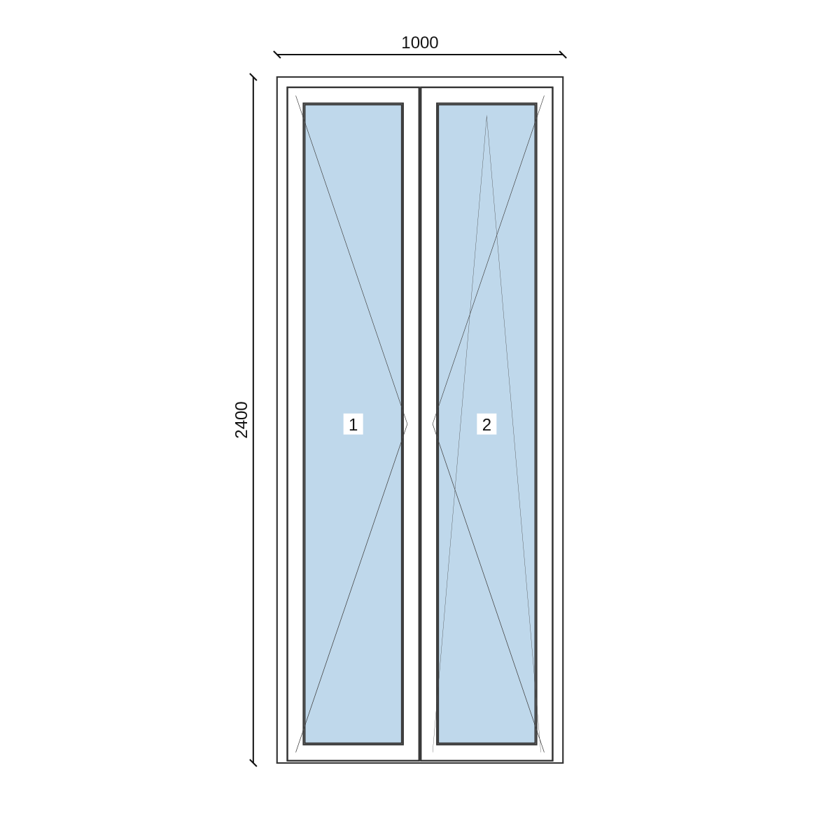 Disegno Serramento in PVC 1000 × 2400 mm