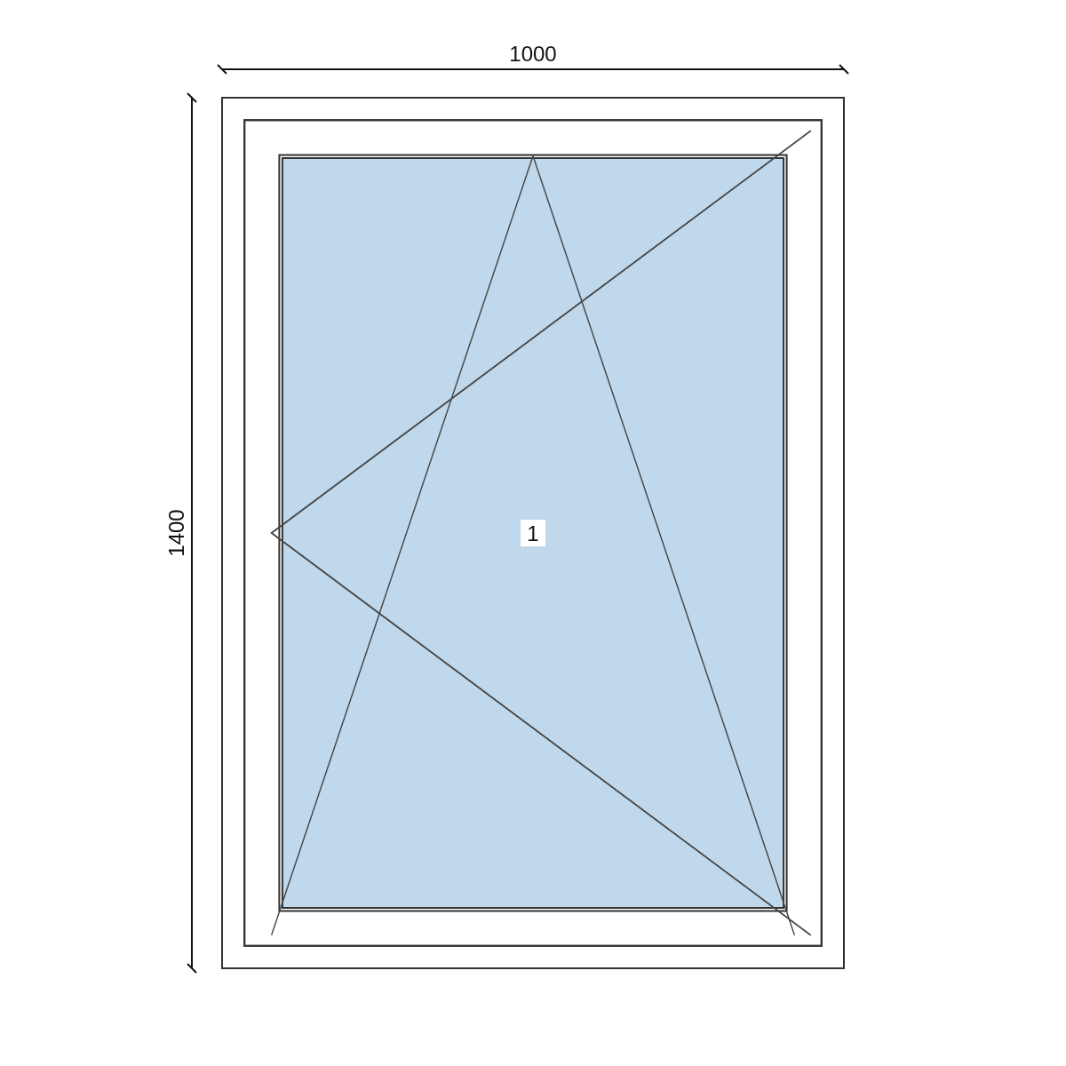 Serramento in PVC 1000 × 1400 mm, disegno della configurazione