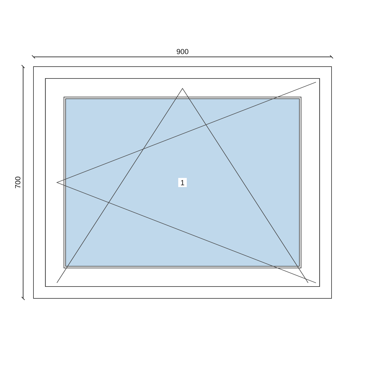 Disegno Serramento in PVC 900 × 700 mm